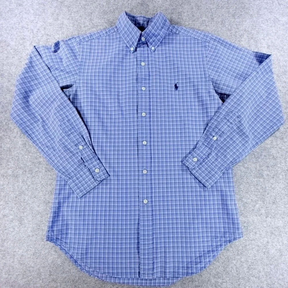 Polo Ralph Lauren Mens Small Blue Plaid Classic Fit Button Down Shirt LS Preppy